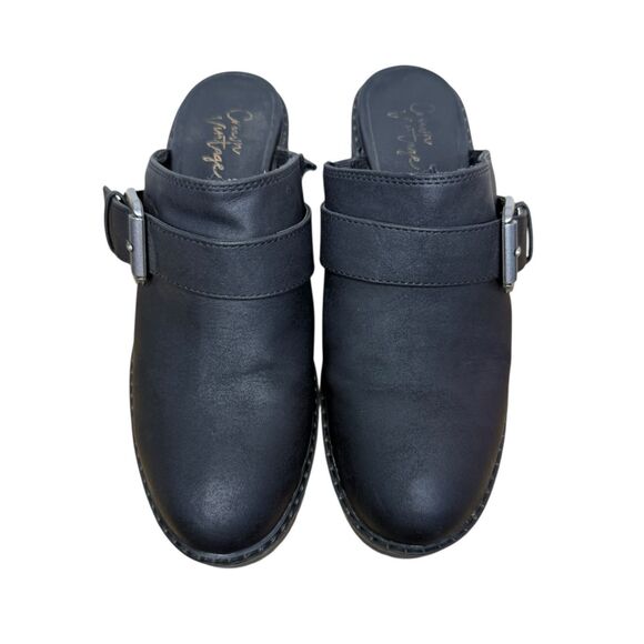 Crown Vintage Women’s 7 Janis Slip On Clogs Black Heeled Buckle Y2K Hipster - Picture 3 of 11